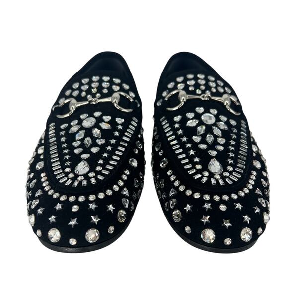 Gucci Jordaan Black Suede Loafers With Crystal Appliqué - Picture 9 of 16